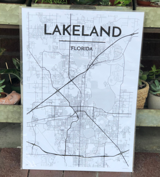 Black white lakeland map scout tag