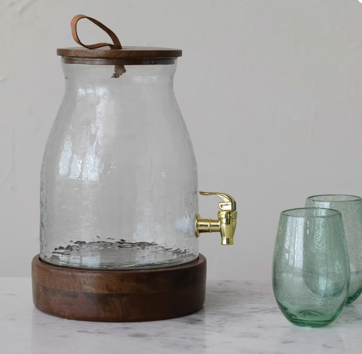 Wood Lidded Glass Beverage Dispenser